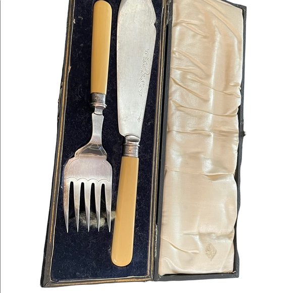 Antique Serving fork & knife Ivory Sterling England appx 1840s - Picture 12 of 12
